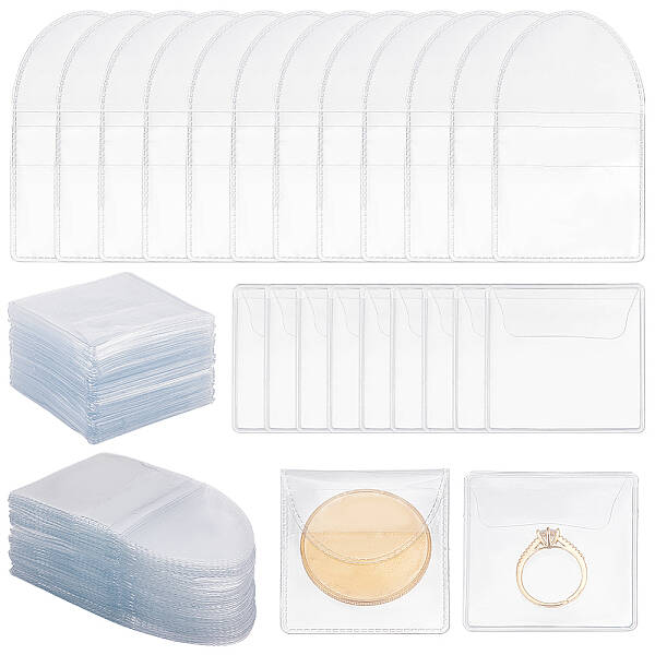 100Pcs 2 Styles Dustproof PVC Commemorative Coin Storage Envelope Bags for Jewelry