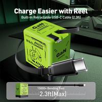 W&O Portable GaN Fast Charger,Compatible with 120W GaN Fast Charging  W/ Retractable 2 Cable (USB-C & Lightning) - Fast Charg...