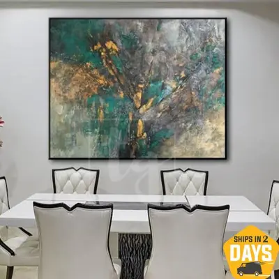 Large Abstract Acrylic Painting On Canvas Abstract Green Art | FLIGHT PATH 31"x39"