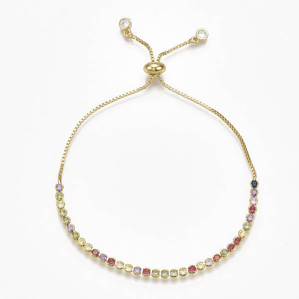Adjustable Brass Cubic Zirconia(Random Mixed Color) Slider Bracelets
