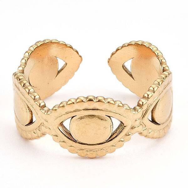 Ion Plating(IP) 304 Stainless Steel Evil Eye Wrap Open Cuff Ring for Women