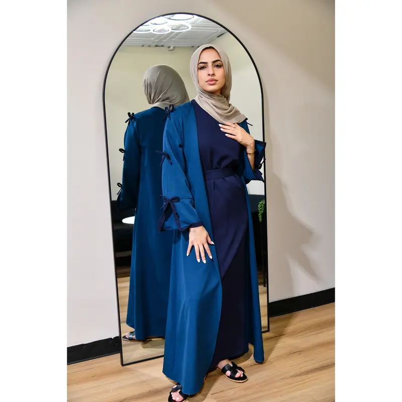Dual Tone Bow Abaya Set - Marine Blue