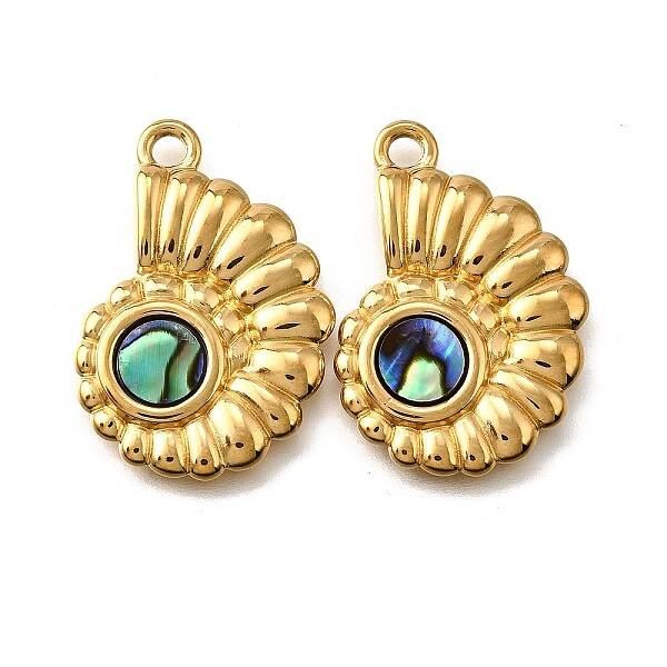 304 Stainless Steel Pave Natural Paua Shell Pendants