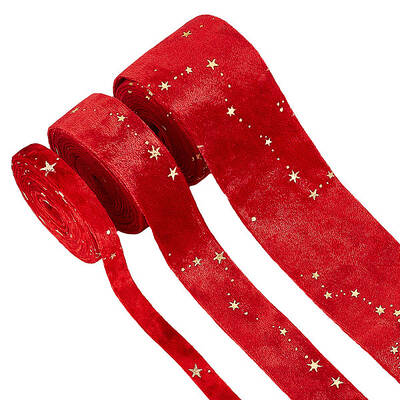 6M 3 Styles Double Sided Star Gold Stamping Flannelette Ribbons for Sewing Craft
