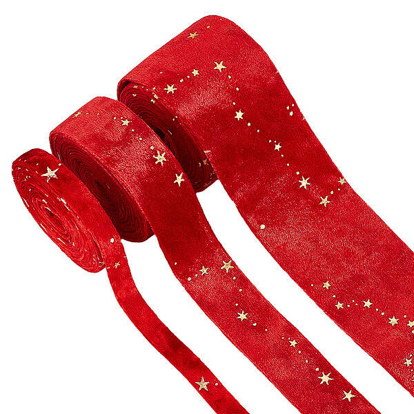 6M 3 Styles Double Sided Star Gold Stamping Flannelette Ribbons for Sewing Craft