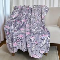 Mushroom Print Throw Blanket, Modern Style Glow in The Dark Soft Comfortable Blanket, Warm Napping Blanket for Home Office Tr...