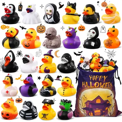 24 Pack Halloween Rubber Ducks with a Bag, Halloween Party Favors Halloween Basket Stuffers, Bath Toys for Kids, Goodie Bag F...