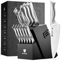 BRODARK Shark Series 15PCS Kitchen Knife Set with Block, Dishwasher Safe Knives Set for Kitchen NSF Certified German Stainles...