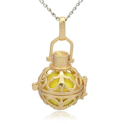 Golden Tone Brass Hollow Round Cage Pendants