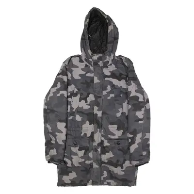 CLOCKHOUSE Mens Parka Coat Black Hooded Camouflage S