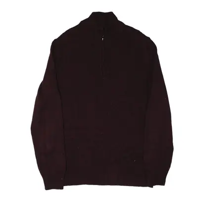 CALVIN KLEIN JEANS Jumper Maroon Chunky Knit 1/4 Zip Mens M
