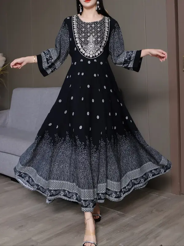 Women's Ethnic Pattern Embroidery Dress, Elegant Dress for Vacation Holiday Party, Ladies Spring Clothes
