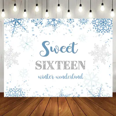 Aperturee Sweet Sixteen Winter Wonderland Blue Birthday Backdrop