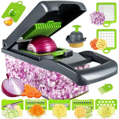 Multifunctional Vegetable Chopper, 1 Count Manual Vegetable Cutter With Replaceable Blade, Vegetable Shredder With Container,...