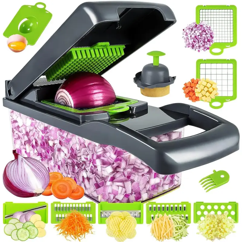 Multifunctional Vegetable Chopper, 1 Count Manual Vegetable Cutter With Replaceable Blade, Vegetable Shredder With Container,...