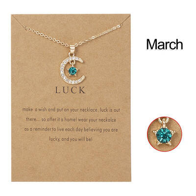 Moon & Star Alloy Rhinestone Birth Stone Pendant Necklaces