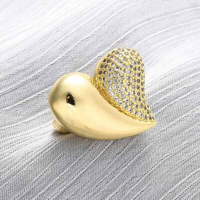 Brass Micro Pave Cubic Zirconia Adjustable Cuff Rings for Women