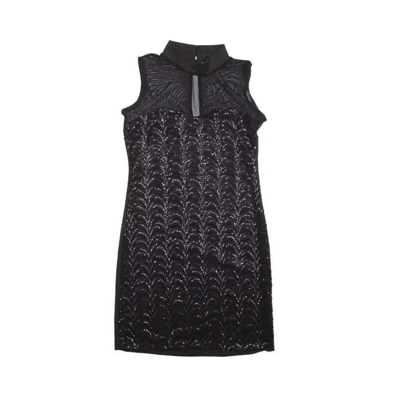 EDGE Sequin Mini Dress Black Sleeveless Short Womens UK 8