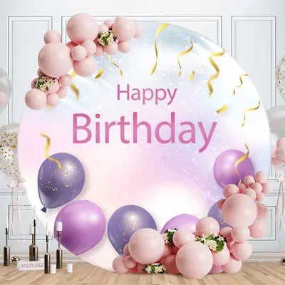 Aperturee Purple Ballons Round Birthday Bokeh Backdrop