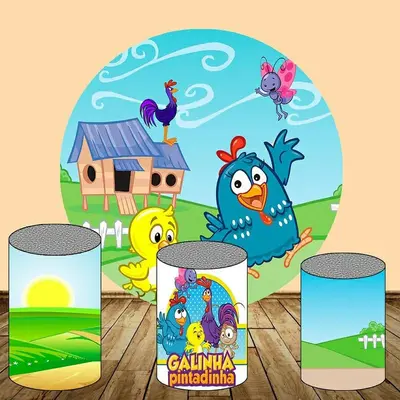 Aperturee Cute Cartoon Animals Round Blue Birthday Backdrop Kit | Custom Round Backdrop | Circle Background For Party | Birth...