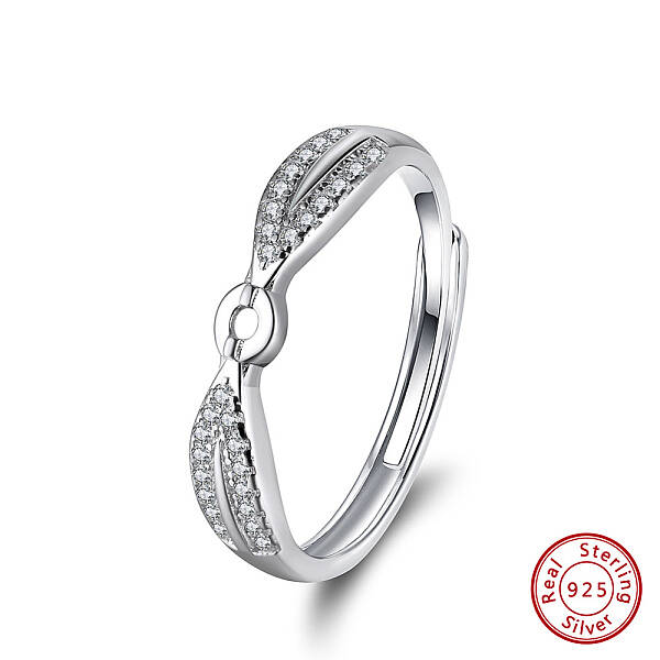 Plated 925 Sterling Silver Micro Pave Cubic Zirconia Adjustable Finger Ring Components