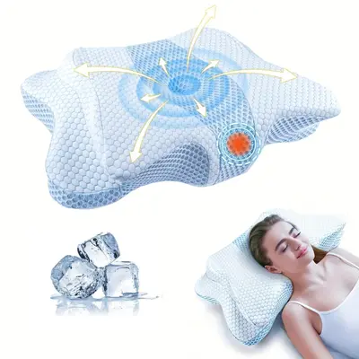 Memory Foam Cooling Neck Pillow, 1 Count Honeycomb Pattern Soft Neck Pillow with Core, Bed Accessories, Neck Support Cushion,...