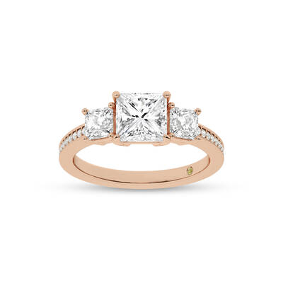 Pisa Pavé Set Princess Cut Three Stone Lab Diamond Engagement Ring | 10K Rose Gold 4 1/4 CT. TW.