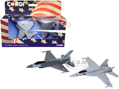General Dynamics F-16 Fighting Falcon Fighter Aircraft and McDonnell Douglas F/A-18 Super Hornet Fighter Aircraft Set of 2 Pi...