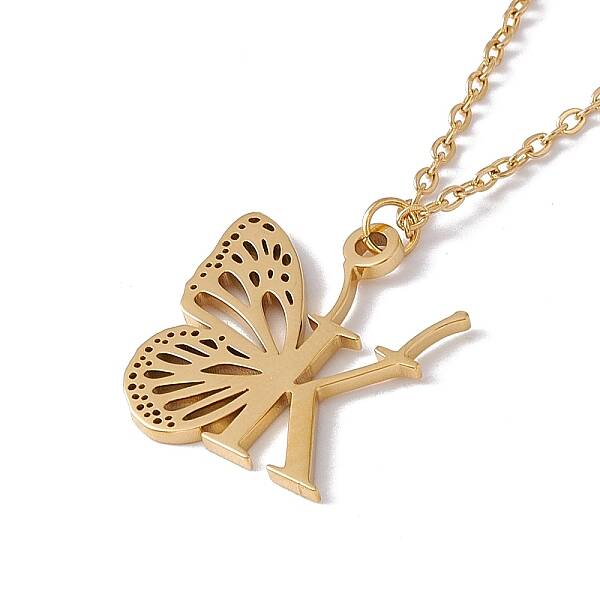 Initial Letter with Butterfly Pendant Necklace