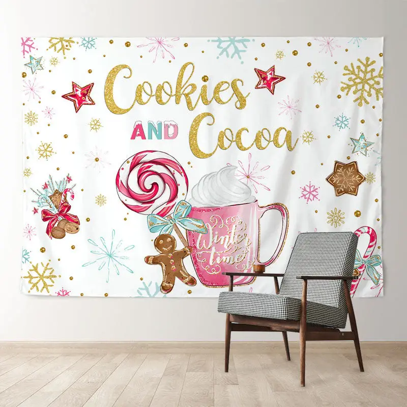 Aperturee Pink Cup Cookies Cocoa Ginger Christmas Backdrop