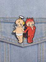 Cute Couple Design Brooch, Fashion Alloy Badge for Clothes, Creative Cartoon Angel & Devil Design Brooch, Fashion Accessories...