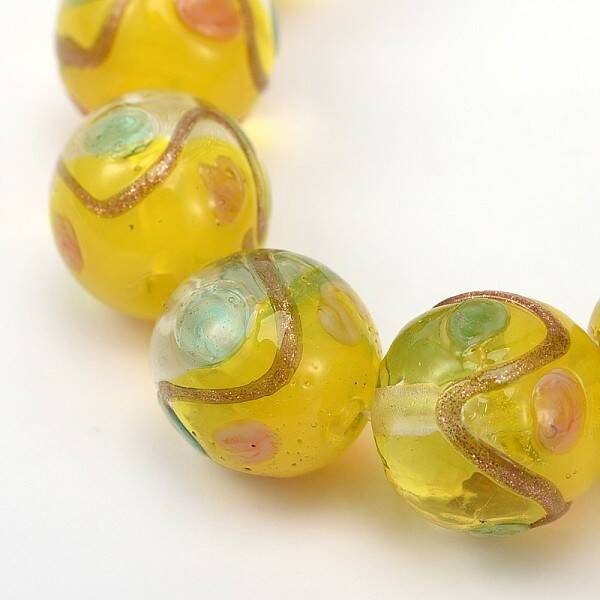 Round Shaped Handmade Gold Sand Bumpy Lampwork Beads