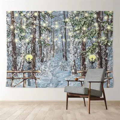 Aperturee Strip Lights Snowy Forest Winter Scene Backdrop