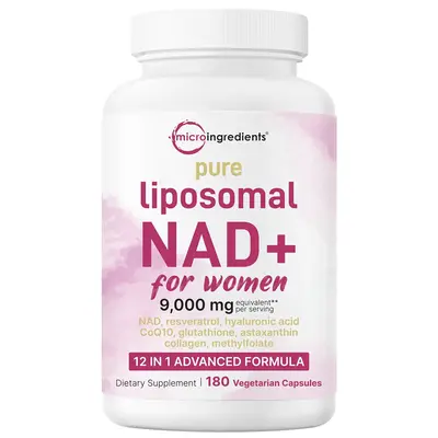 Micro Ingredients Pure Liposomal NAD+ for Women 9,000mg Equivalent, 180 Veggie Capsules
