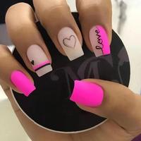 24pcs/box Heart & Line Design Square Fake Nails, False Nails for Women & Girls DIY Nail Art, Effortless Press On Nails Manicu...