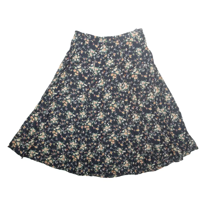 Womens A-Line Skirt Black Knee Length Floral L