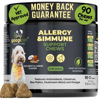 Googipet Dog Allergy Chews - Allergy Relief & Itchy Skin Support with Bee Pollen, Colostrum, Coconut Oil, Probiotics, & Omega...