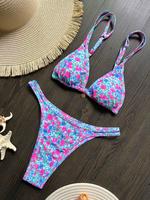 Two-piece Set Women's All Over Print Bikini Set, Casual Floral Print Swim Top & Swim Bottom Two-piece Swimsuit for Beach Holi...