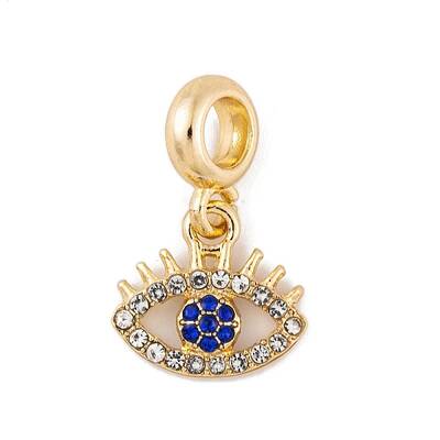 Rack Plating Alloy Crystal & Capri Blue Rhinestone European Dangle Charms
