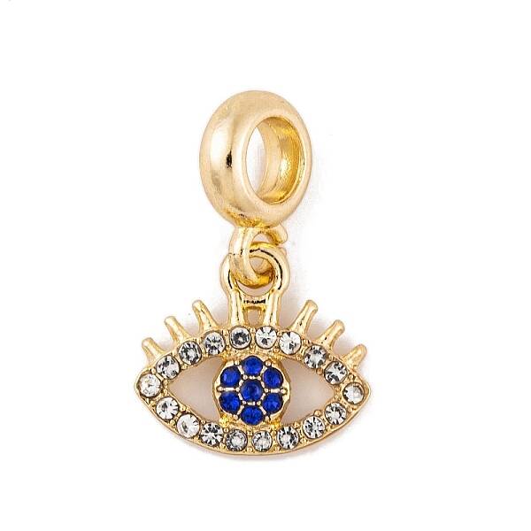 Rack Plating Alloy Crystal & Capri Blue Rhinestone European Dangle Charms