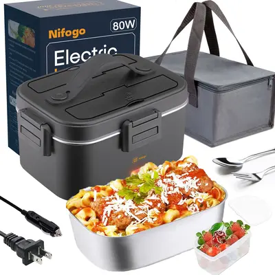 Electric Lunch Box for with DisplayPortable  Heated.  with Stainless Steel Container&Bag 12V/24V/110V for Car/Truck/Work/scho...