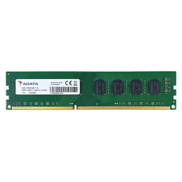 Adata AD3U1600W8G11-B | 8GB DDR3-1600MHz PC3-12800 Non-ECC Unbuffered UDIMM CL11 2Rx8 1.5V 240-Pin Memory Module