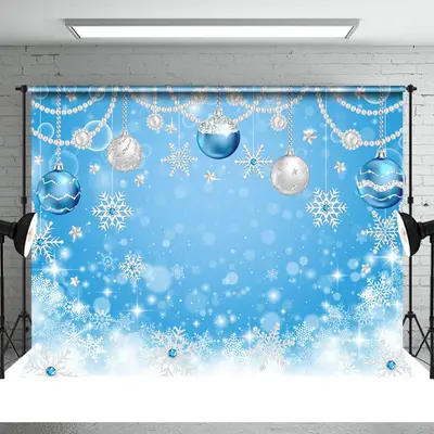 Christmas Ball Pearl Bokeh Snowflake Blue Backdrop - Aperturee