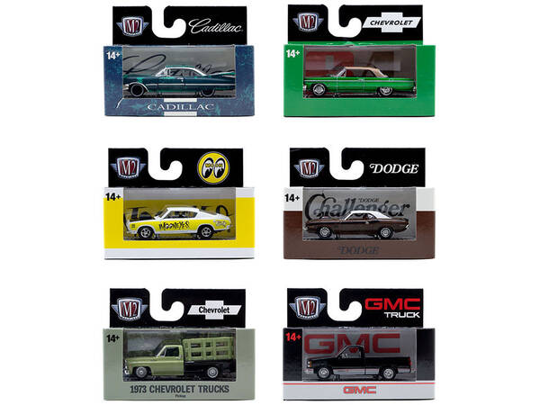 Auto-Thentics 6 piece Set Release 107 IN DISPLAY CASES Limited Edition 1/64 Diecast Model Cars by M2 Machines