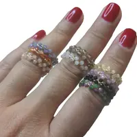 Adjustable Size Dainty Crystal Chain Bead Rings - Golden Faceted