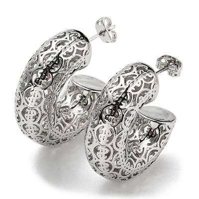 C-Shaped with Coin Pattern Stud Earrings