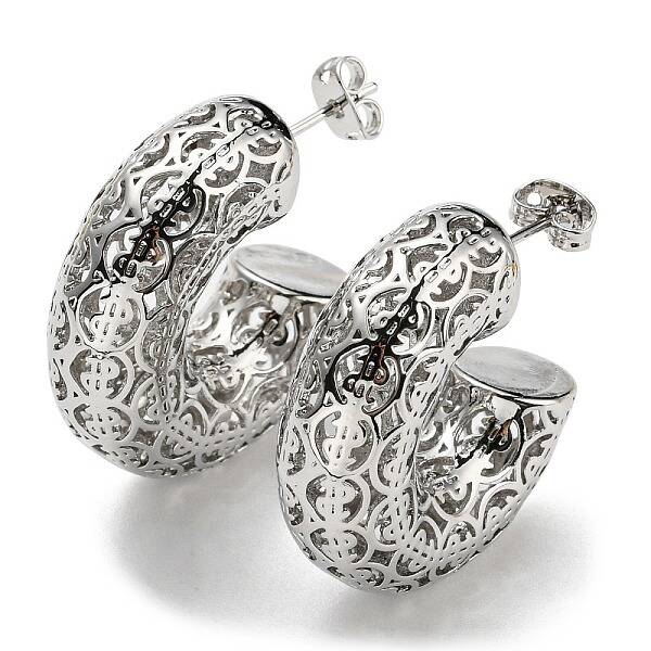 C-Shaped with Coin Pattern Stud Earrings