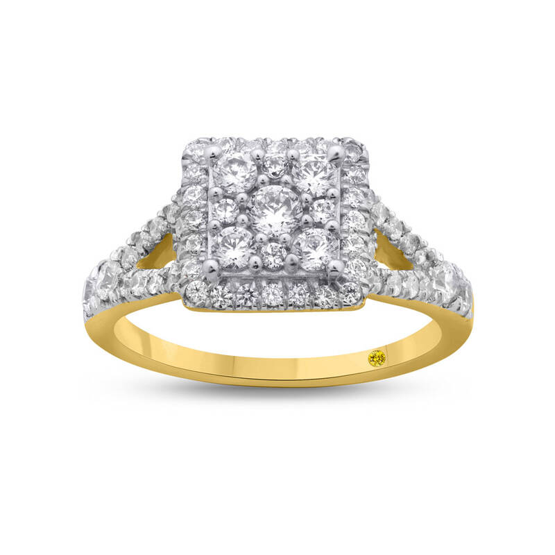 Princess Shaped Cluster Halo Lab Diamond Engagement Ring | 14K Yellow Gold 1 CT. TW.