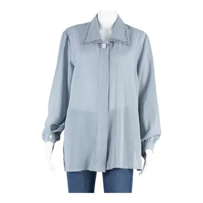 CANOVER Sheer Womens Blouse Shirt Grey Collared Long Sleeve M