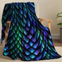 Colorful Dragon Scale Pattern Blanket, Soft Comfortable Warm Throw Blanket, Cool Bedroom Bedding Blankets for Home Office Cam...